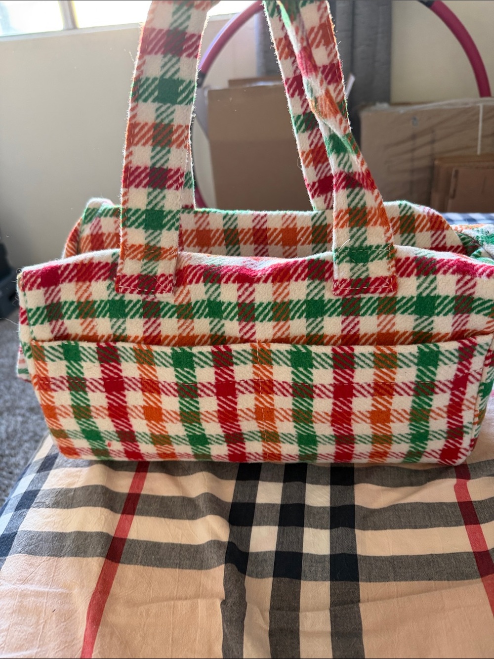 Plaid Multicolor Tote Bag - Red, Green & Orange